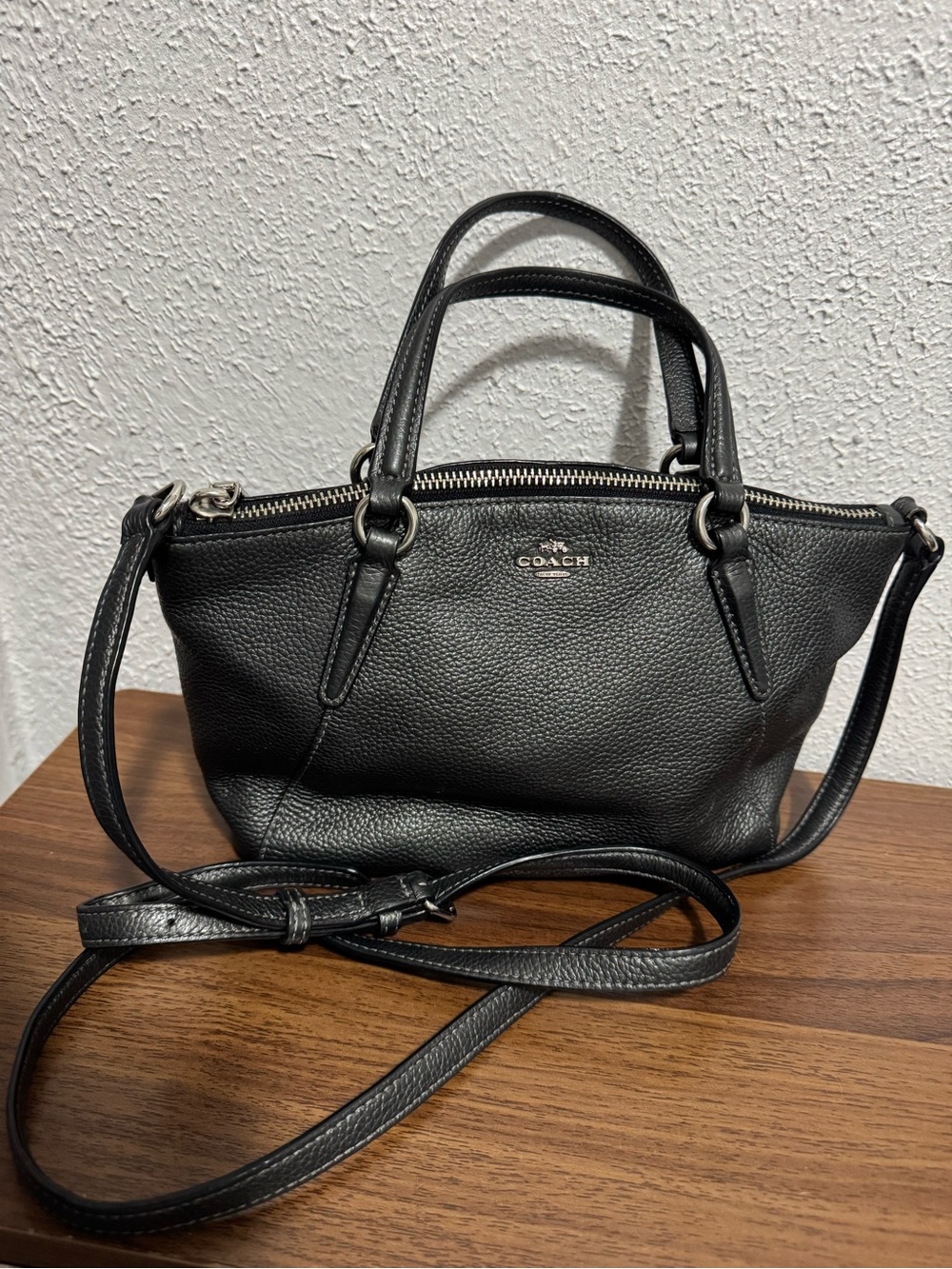 Coach Charcoal Gray Pebbled Leather Crossbody Satchel